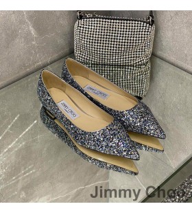 Jimmy Choo 사랑을 아파트 여성의 반짝이 저하되는 직물은 회색/파랑