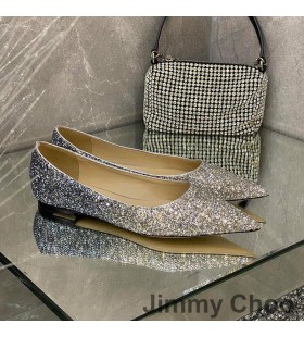Jimmy Choo 사랑을 아파트 여성의 반짝이 저하되는 직물은 회색/은색
