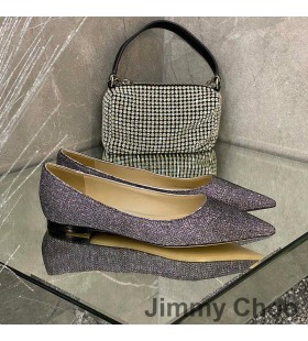 Jimmy Choo 사랑을 아파트 여성의 반짝이 저하되는 직물 자주색/회색