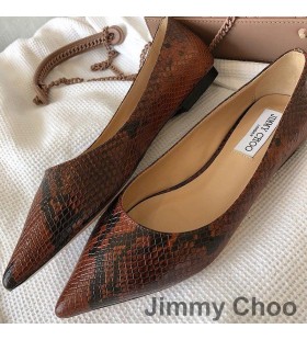 Jimmy Choo 사랑을 아파트 여성 Python 가죽은 갈색