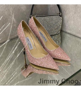 Jimmy Choo 사랑 펌프는 여성의 반짝이 저하되는 직물 체리