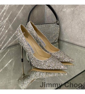 Jimmy Choo 사랑 펌프는 여성의 반짝이 저하되는 직물 Grey