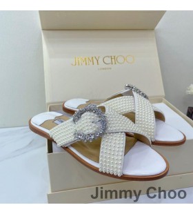 Jimmy Choo 점 참고하여 주시기 바랍 슬라이드는 여자들 가죽을 가진 진주와 크리스탈 버클색