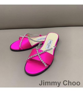 Jimmy Choo Minea 슬라이드는 여성의 반짝이 직물과 결정망 로즈