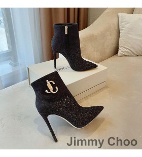 Jimmy Choo Minori105 앵클 부츠 여성의 반짝이 저하로 JC 상징 블랙