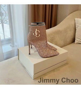 Jimmy Choo Minori105 앵클 부츠 여성의 반짝이 저하로 JC 상징 로즈 골드