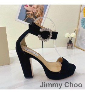 Jimmy Choo Mionne115 플랫폼 샌들 여성 스웨이드와 함께 크리스탈 버클 블랙