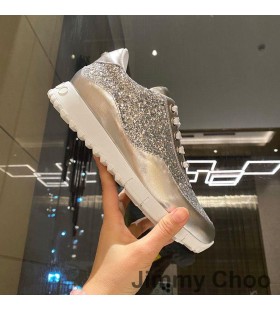 Jimmy Choo Monza 즈 여성 골동품 가죽과 반짝이 원단 실버