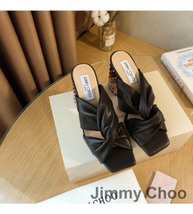 Jimmy Choo 나리사 85 굽 슬라이드는 여자 연약한 Nappa 가죽으로 크리스탈 힐 블랙