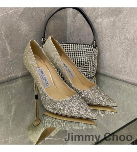 Jimmy Choo Romy 펌프는 여성의 반짝이 직물 그레이/Silver