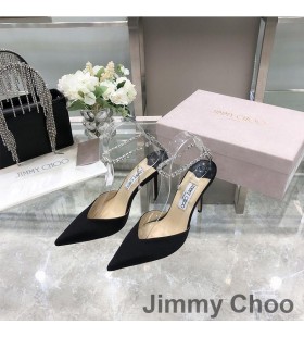 Jimmy Choo Saeda85 펌프는 여성 스웨이드와 함께 크리스탈 꾸밈 블랙