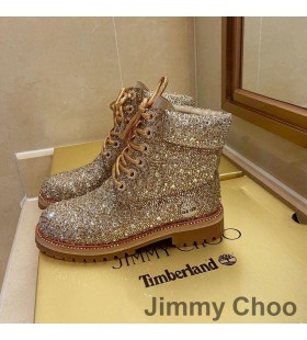 Jimmy Choo 팀버랜드 부츠 여자 단색 가죽으로 모든 스와로브스키 크리스털 Brown