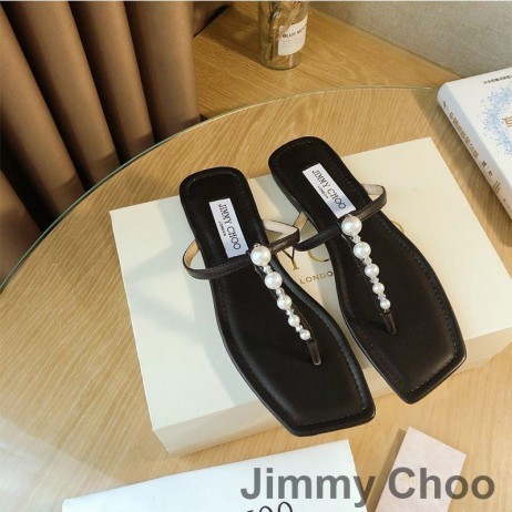 Ženske Japanke Jimmy Choo Alaina Od Napa Kože S Жемчужным Ukras Crne Boje
