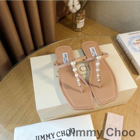 Ženske Japanke Jimmy Choo Alaina Od Napa Kože S Жемчужным Ukras Ružičaste Boje