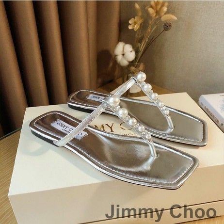 Ženske Japanke Jimmy Choo Alaina Od Napa Kože S Жемчужным Ukras Srebrne Boje