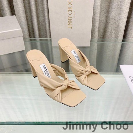 Ženske Japanke Na Petu Cipele Jimmy Choo Avenue 85 Od Napa Kože Od Marelica Čvor