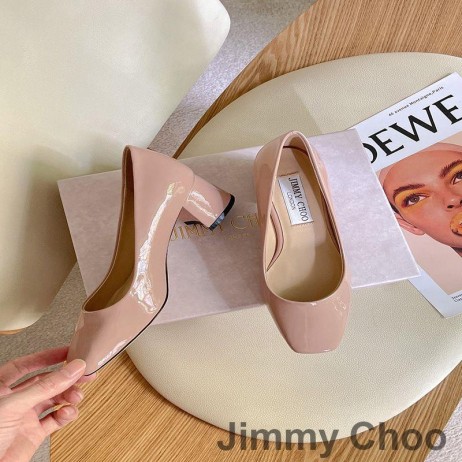 Ženske Cipele-brod Jimmy Choo Gisela 50 Od Lakirane Kože S Logotipom sustava JC Ružičaste Boje