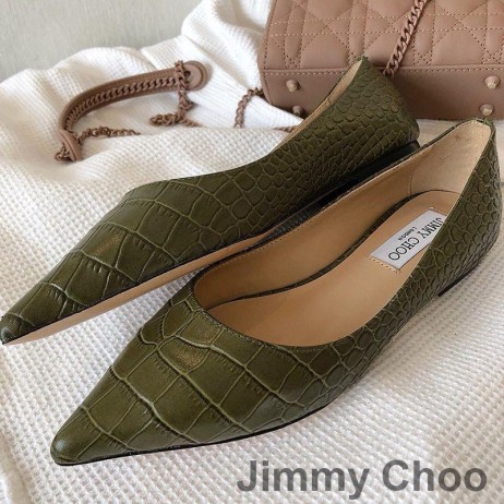Jimmy Choo Love balet stanovi Ženske Kože s krokodilskim Maslinovog Boje