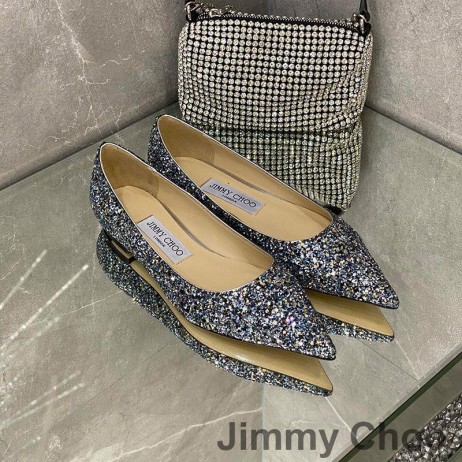 Ženske balet stanovi Jimmy Choo Love Od Tkanine Glitter Degrade Sive/Plave boje