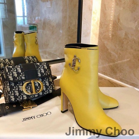 Ženske Čizme Jimmy Choo Mahesa 100 od Teleće Kože S Logotipom sustava JC Žute Boje