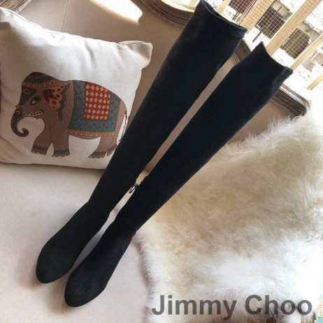 Ženske Čizme Do koljena Jimmy Choo Maine Od Antilop Na Petu, Ukrašen Kristalima, Crne Boje