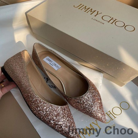 Ženske Balet Stanovi Jimmy Choo Romy Od Sjajnu Tkiva Ružičaste Boje