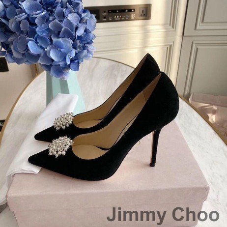 Ženske Cipele-brod Jimmy Choo Romy Od Antilop, Ukrašena Biserima, Crne Boje