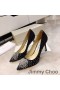 Cipele-brod Jimmy Choo Joan 85 Ženske Od Sjajnu Tkiva Uz Vatromet I Kristalima Crne Boje