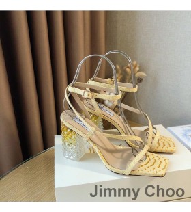 Sandale Jimmy Choo Art 85 Ženske Od Zmijske Na Плетеном Petu Žute Boje