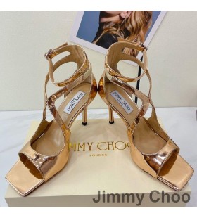 Sandale Jimmy Choo Azia 85 Ženske Od Lakirane Kože Zlatne Boje