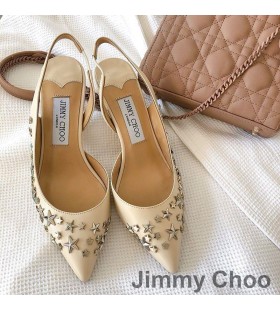 Cipele-brod Jimmy Choo Fetto 65 Sa svoje preklopnom Leđa Ženske Kožne Sa Звездчатыми Zakovice Bež Boje