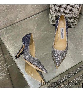 Ženske cipele-brod Jimmy Choo Love Od Sjajnu Tkanine Plave /Sive boje