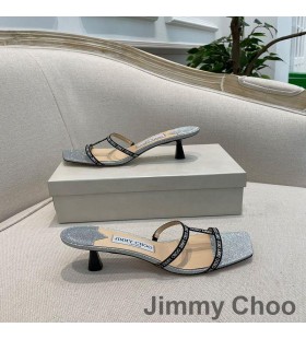 Ženske Japanke na petu cipele Jimmy Choo Maelie Od 60 Sjajna Tkanina S Trakom S Logom Srebrne Boje