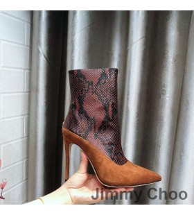 Booties Jimmy Choo Mavie 105 Ženske Od antilop kože I sa Змеиным Reljefni Smeđe Boje