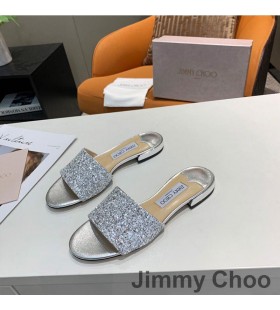 Jimmy Choo Minea Slajdova Å½enske Od Sjajnu Tkaninu Srebrne Boje