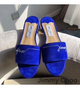 Ženske Japanke Jimmy Choo Minea Od Antilop, Ukrašen Kristalima Plave Boje