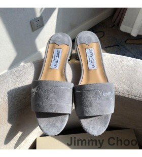 Ženske Sandale Jimmy Choo Minea Od Antilop, Ukrašen Kristalima Sive Boje