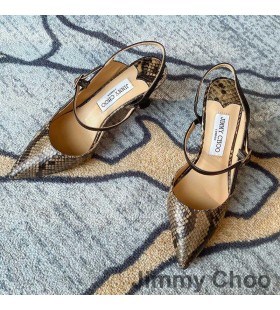 Ženske cipele-brod Jimmy Choo Ray 65 sa svoje preklopnom Naslonom Od Kože Pythona S Monogramom JC Crne Boje