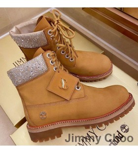Cipele Jimmy Choo Timberland Ženske Od Nubuk Sa Dekoracijom u obliku Kristala Smeđe Boje