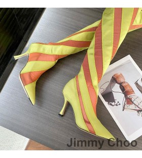 Jimmy Choo x Mugler Iznad koljena 105 Čarapa-Booties Ženske U Pruge Od Rešetke Žuta / Narančasta