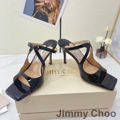 Jimmy Choo Anis 85 Krängt Glider Kvinnor Patent Läder Svart