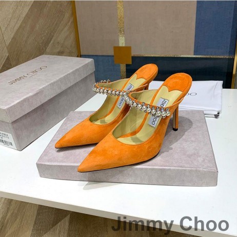 Jimmy Choo Bing Mulor Kvinnor Mocka Med Kristall Och Pearl Bandet Orange