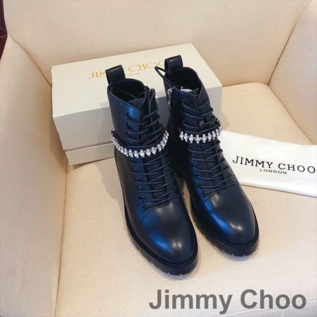 Jimmy Choo Cruz Bekämpa Stövlar Kvinnor Läder Med Kristalldetalj Svart