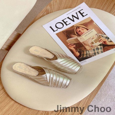 Jimmy Choo Dru Platt Mulor Kvinnor Blandat Får Läder Guld