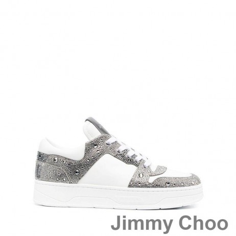Jimmy Choo Florent M Sneakers Kvinnor Crosta och Läder Med Kristall Utsmyckning Vit/Grå