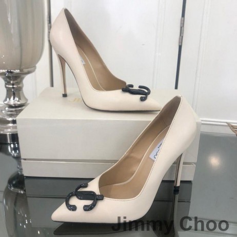 Jimmy Choo Love 100 Pumpar Kvinnor Läder Med JC Emblem Beige
