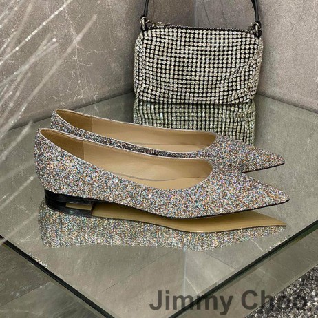 Jimmy Choo Love Flats Women Glitter Degrade Fabric Silver/Blue