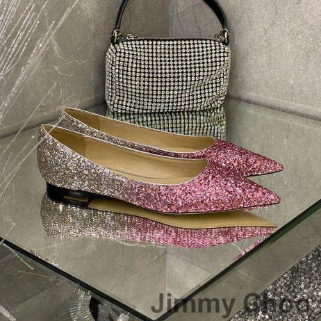 Jimmy Choo Älskar Lägenheter Kvinnor Glitter Försämra Tyg Silver/Rose