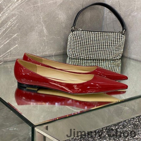 Jimmy Choo Älskar Lägenheter Kvinnor Patentet Läder Röd