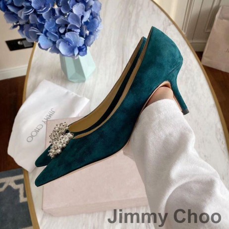 Jimmy Choo Romy Pumpar Kvinnor Mocka Med Pärlor Dekorerade Gröna